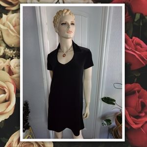 Denial vintage 90s black velvet short sleeve shift dress with collar siz…